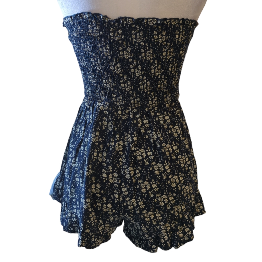 SEEK STRAPLESS ROMPER Size S Floral white and Dark blue - Picture 2 of 6